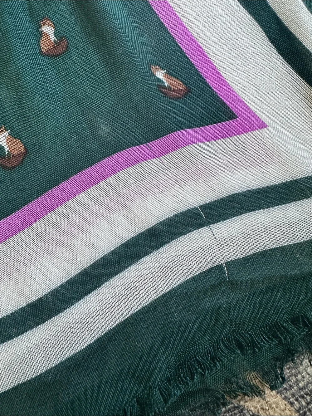 Talbots Green Fox Print Viscose Scarf Lilac Stripe